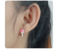 Pink Hibiscus Blooming Silver Ear Stud STS-3469